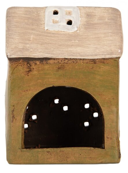 Keramický zelený svícen na čajovou svíčku ve tvaru domečku Woudenberg IX – 10x7x14 cm