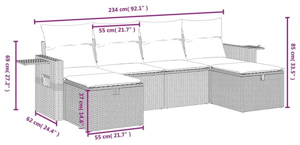 6dílná zahradní sedací souprava s poduškami béžová polyratan 3263854