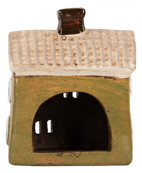 Keramický zelený svícen na čajovou svíčku ve tvaru domečku Woudenberg VI – 11x7x13 cm