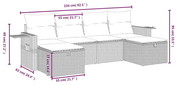 6dílná zahradní sedací souprava s poduškami černá polyratan 3263851