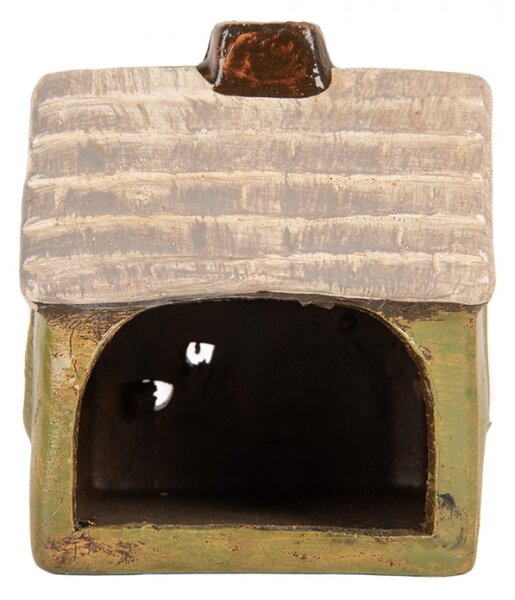 Keramický zelený svícen na čajovou svíčku ve tvaru domečku Woudenberg IV – 8x7x10 cm