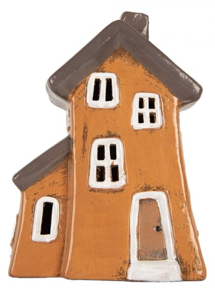 Keramický oranžový svícen na čajovou svíčku ve tvaru domečku Woudenberg VIII – 16x11x20 cm