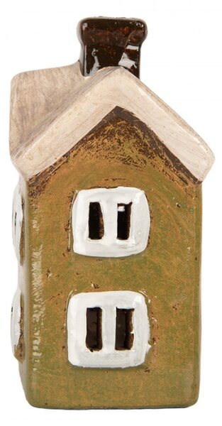 Keramický zelený svícen na čajovou svíčku ve tvaru domečku Woudenberg VI – 11x7x13 cm