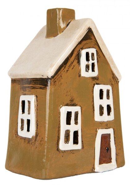 Keramický béžový svícen na čajovou svíčku ve tvaru domečku Woudenberg V – 12x8x17 cm