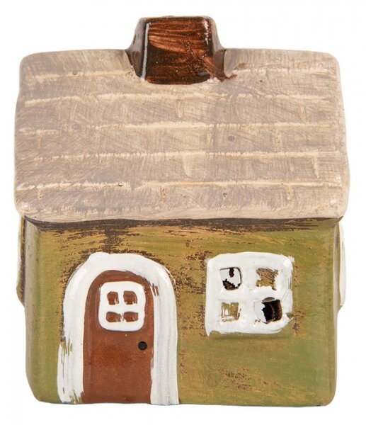 Keramický zelený svícen na čajovou svíčku ve tvaru domečku Woudenberg IV – 8x7x10 cm