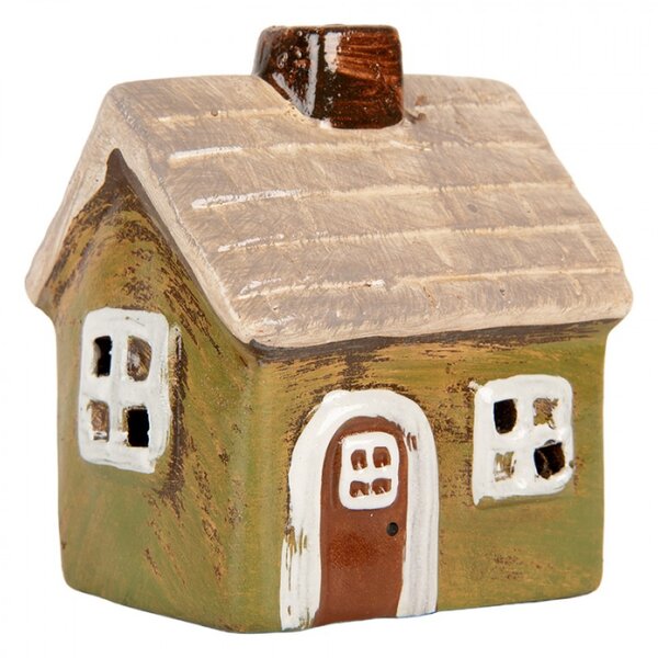 Keramický zelený svícen na čajovou svíčku ve tvaru domečku Woudenberg IV – 8x7x10 cm