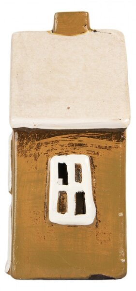 Keramický béžový svícen na čajovou svíčku ve tvaru domečku Woudenberg V – 12x8x17 cm