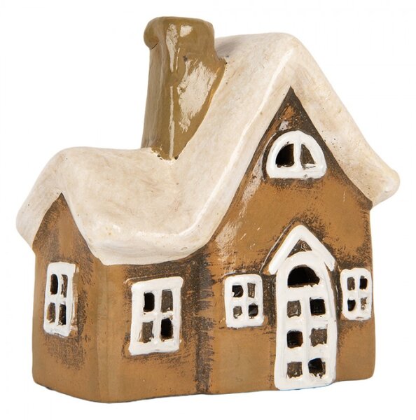 Keramický béžový svícen na čajovou svíčku ve tvaru domečku Woudenberg X – 13x7x13 cm