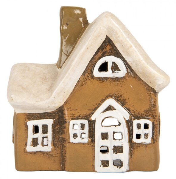 Keramický béžový svícen na čajovou svíčku ve tvaru domečku Woudenberg X – 13x7x13 cm
