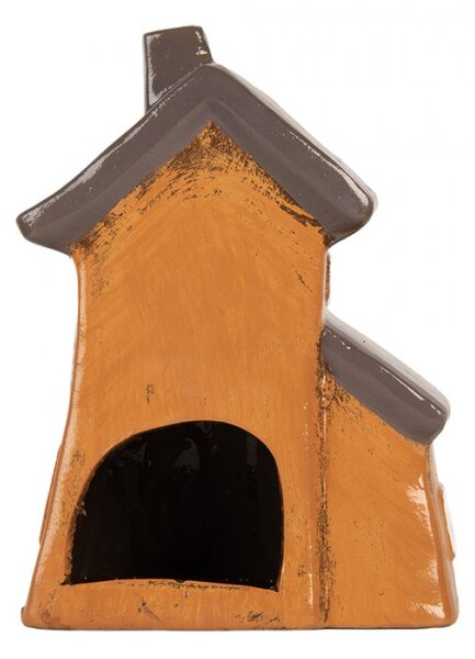 Keramický oranžový svícen na čajovou svíčku ve tvaru domečku Woudenberg VIII – 16x11x20 cm