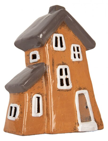 Keramický oranžový svícen na čajovou svíčku ve tvaru domečku Woudenberg VIII – 16x11x20 cm