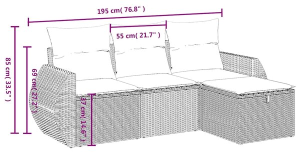 4dílná zahradní sedací souprava s poduškami černá polyratan 3264061