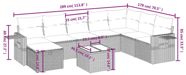 9dílná zahradní sedací souprava s poduškami černá polyratan 3263902