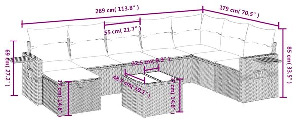 9dílná zahradní sedací souprava s poduškami černá polyratan 3263901