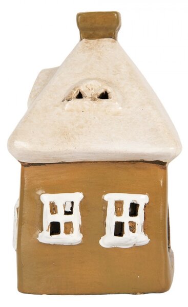 Keramický oranžový svícen na čajovou svíčku ve tvaru domečku Woudenberg II – 12x9x14 cm