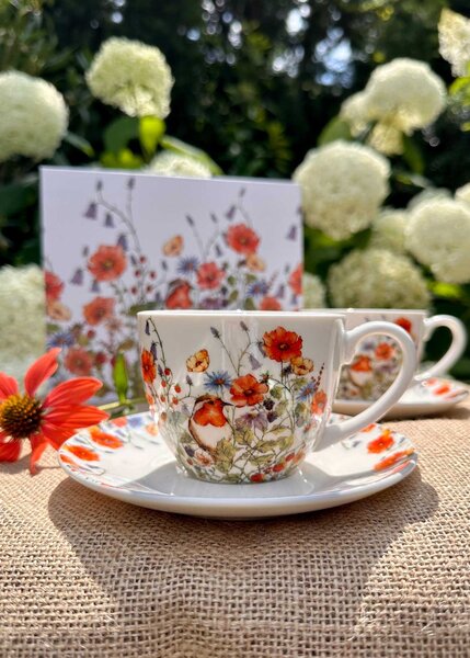 Porcelánový šálek s podšálkem Wild Birds 280 ml sada 2ks