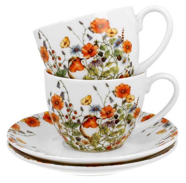 Porcelánový šálek s podšálkem Wild Birds 280 ml sada 2ks