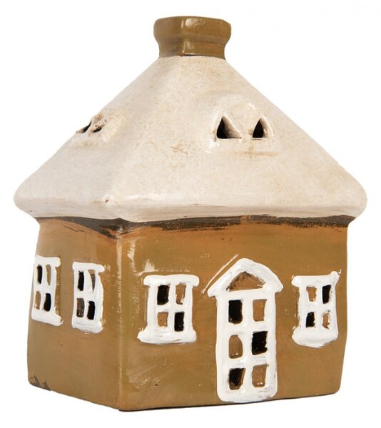 Keramický oranžový svícen na čajovou svíčku ve tvaru domečku Woudenberg II – 12x9x14 cm