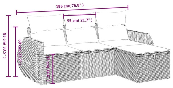 4dílná zahradní sedací souprava s poduškami béžová polyratan 3264064