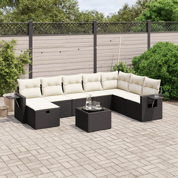 9dílná zahradní sedací souprava s poduškami černá polyratan 3263902