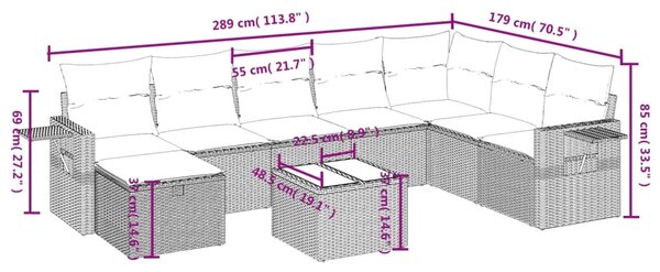9dílná zahradní sedací souprava a podušky mix béžové polyratan 3263905