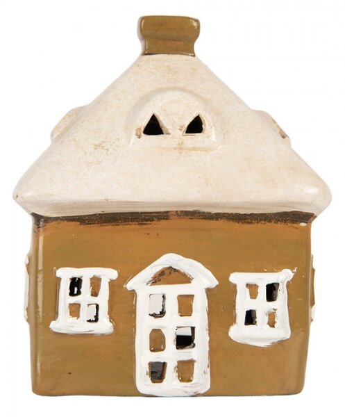 Keramický oranžový svícen na čajovou svíčku ve tvaru domečku Woudenberg II – 12x9x14 cm