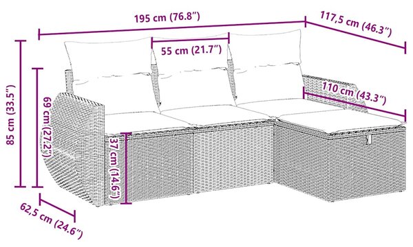 4dílná zahradní sedací souprava a podušky světle šedá polyratan 3264068