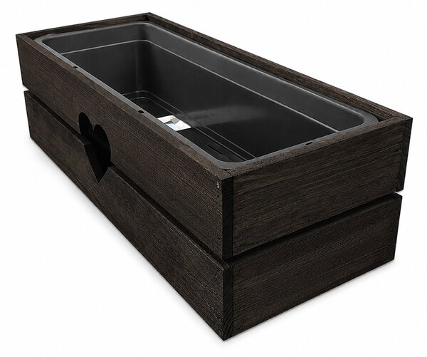 AMADEA Dřevěný obal na truhlík se srdcem tmavý, 52x21,5x17cm Český výrobek