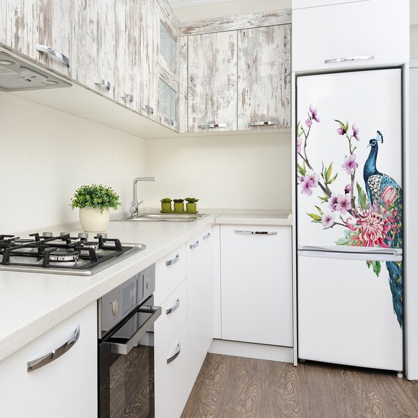 Samolepící nálepka na ledničku Páv a květiny XL FridgeStick-70x190-f-137329257