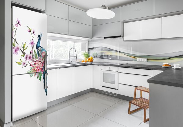 Samolepící nálepka na ledničku Páv a květiny XL FridgeStick-70x190-f-137329257