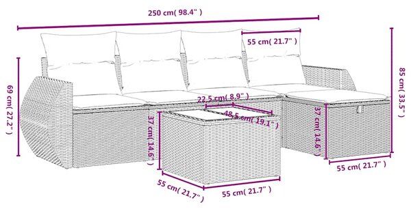 6dílná zahradní sedací souprava s poduškami černá polyratan 3264091
