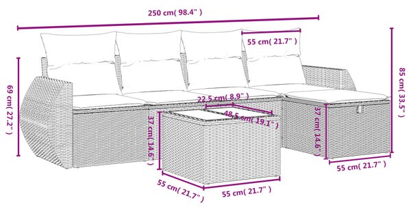 6dílná zahradní sedací souprava s poduškami černá polyratan 3264092