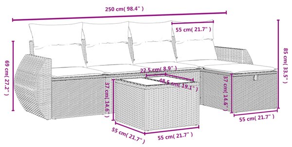 6dílná zahradní sedací souprava s poduškami béžová polyratan 3264094