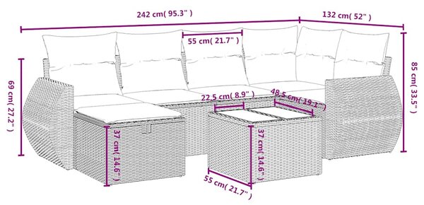 7dílná zahradní sedací souprava s poduškami černá polyratan 3264111