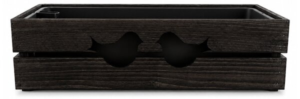 AMADEA Dřevěný obal na truhlík tmavý s ptáčky, 62x21,5x17cm, český výrobek