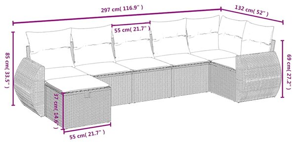 7dílná zahradní sedací souprava s poduškami černá polyratan 3264121