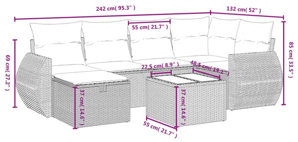 7dílná zahradní sedací souprava s poduškami béžová polyratan 3264114