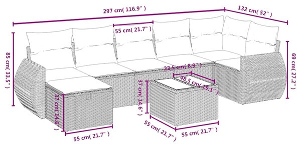 8dílná zahradní sedací souprava s poduškami černá polyratan 3264131