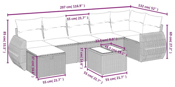 8dílná zahradní sedací souprava a podušky mix béžové polyratan 3264135