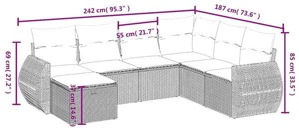 7dílná zahradní sedací souprava s poduškami černá polyratan 3264141
