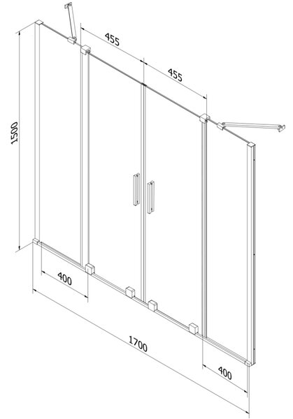 Mexen Velar Duo, 2-křídlová posuvná vanová zástěna 170 x 150 cm, 8mm čiré sklo, bílý profil, 896-170-000-02-20