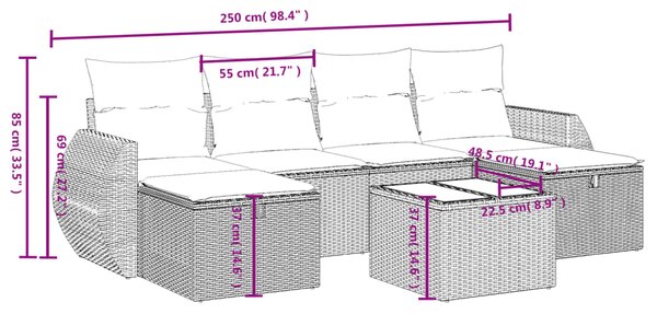 6dílná zahradní sedací souprava s poduškami béžová polyratan 3264164