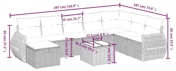 9dílná zahradní sedací souprava s poduškami černá polyratan 3264211