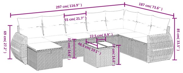 9dílná zahradní sedací souprava s poduškami černá polyratan 3264212