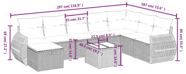 9dílná zahradní sedací souprava s poduškami béžová polyratan 3264214
