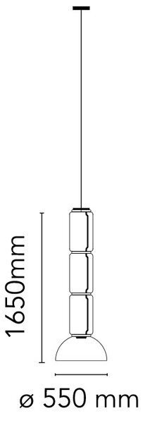 Flos F0274000 Noctambule S3 Low Cylinder and Bowl, závěsné svítidlo ze skla, 4x9W + 1x18W LED 2700K, výška 165cm
