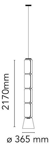 Flos F0272000 Noctambule S4 Low Cylinder and Cone, závěsné svítidlo ze skla, 5x9W + 1x18W LED 2700K, výška 217cm