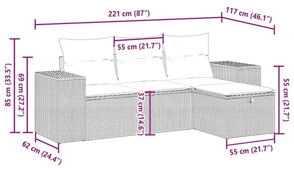4dílná zahradní sedací souprava a podušky světle šedá polyratan 3264378