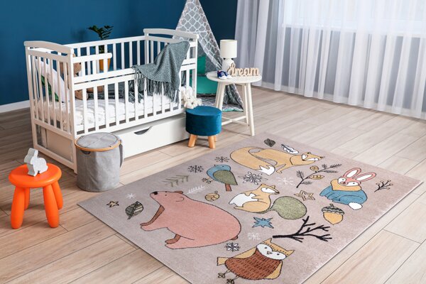 Makro Abra Dětský kusový koberec FUN Lesní zvířátka medvěd liška zajíc béžový Rozměr: 120x170 cm