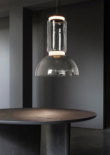 Flos F0263000 Noctambule S1 Low Cylinder and Bowl, závěsné svítidlo ze skla, 2x9W + 1x18W LED 2700K, výška 75cm